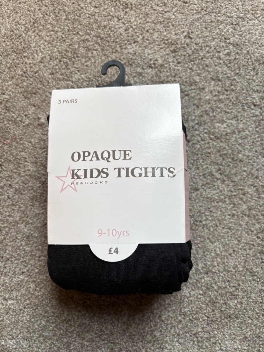 Peacocks kids black opaque tights, 9-10 years
