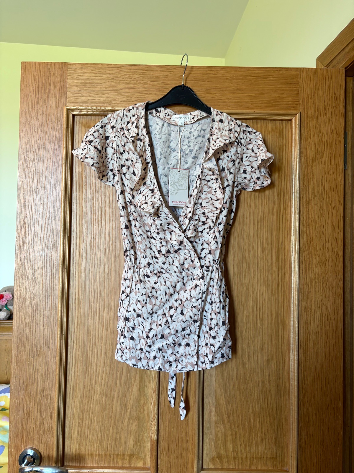 Monsoon Anna animal print frill wrap top, UK small