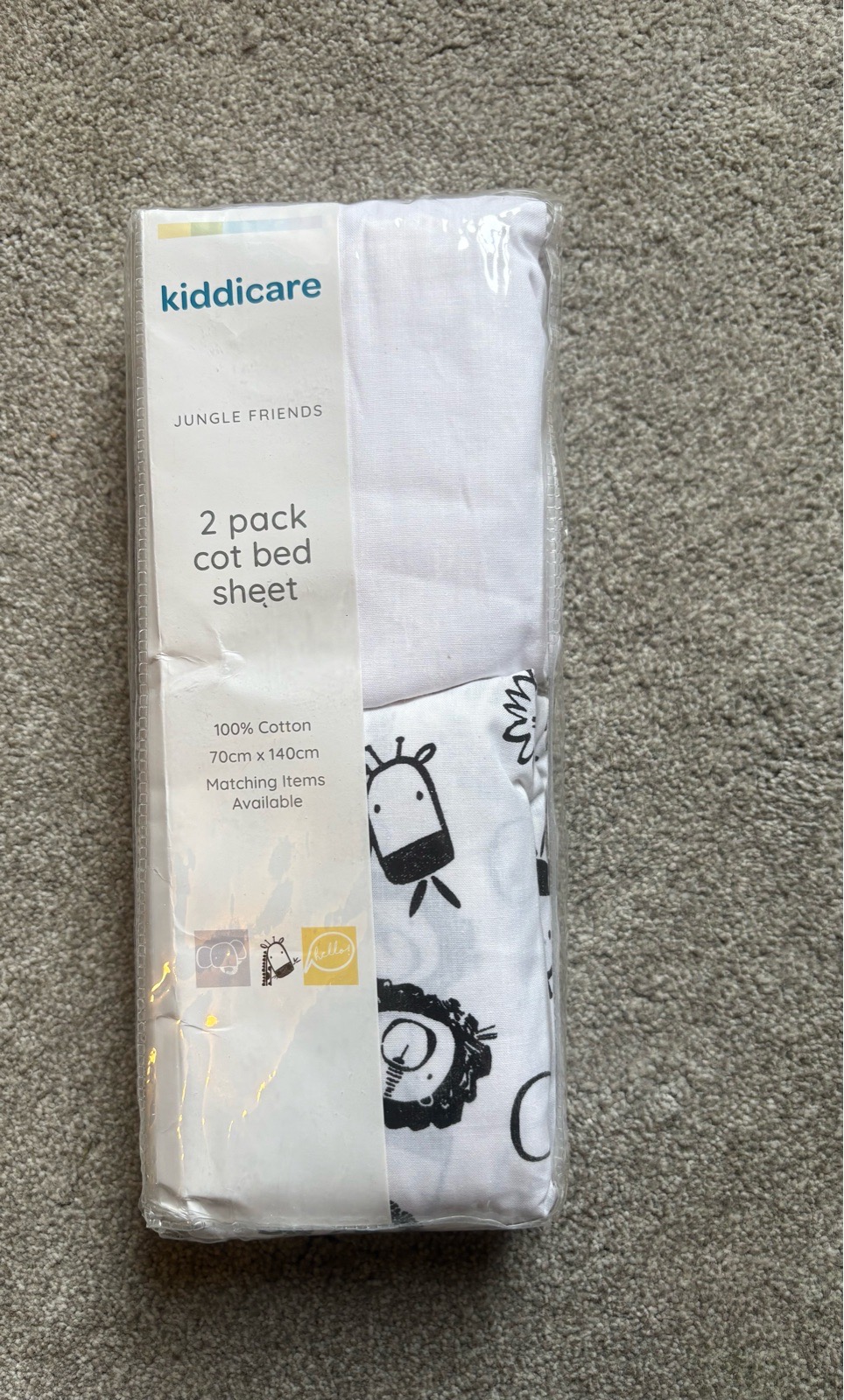 Kiddicare 2 pack Jungle Friends fitted cot bed sheets
