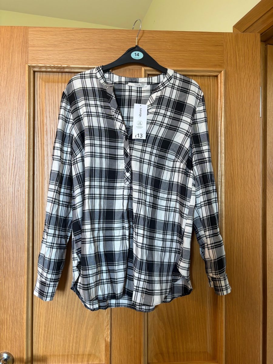 George plaid checked blouse, UK 14