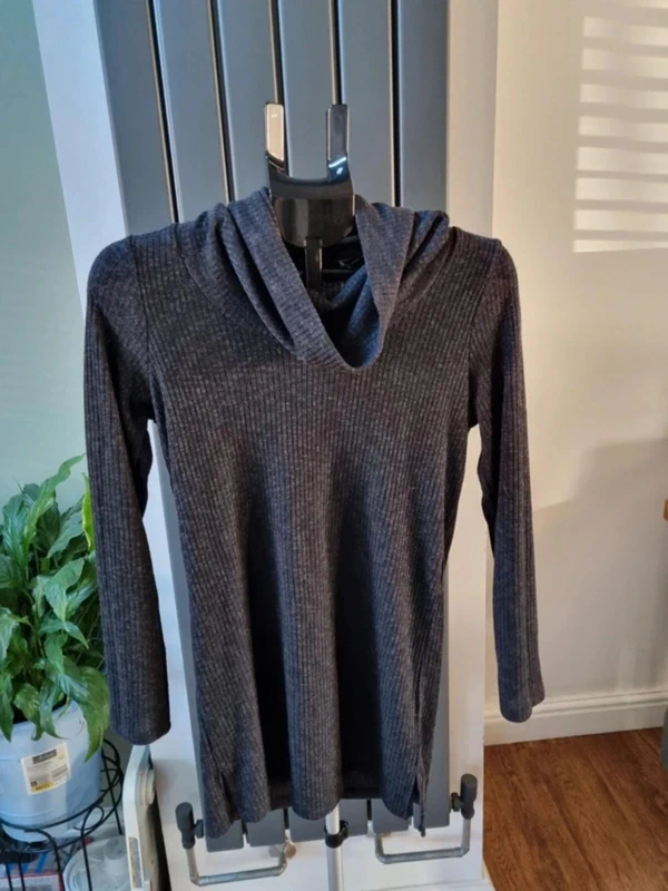 George Dark Grey Ribbed Knit Dress, Size 14