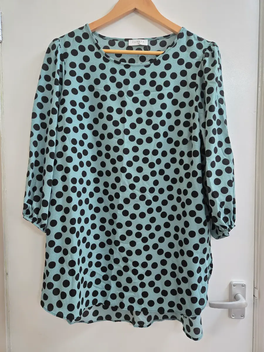 Bnwt Papaya Teal & Black Polka Dot Tunic Top Blouse - Size 14
