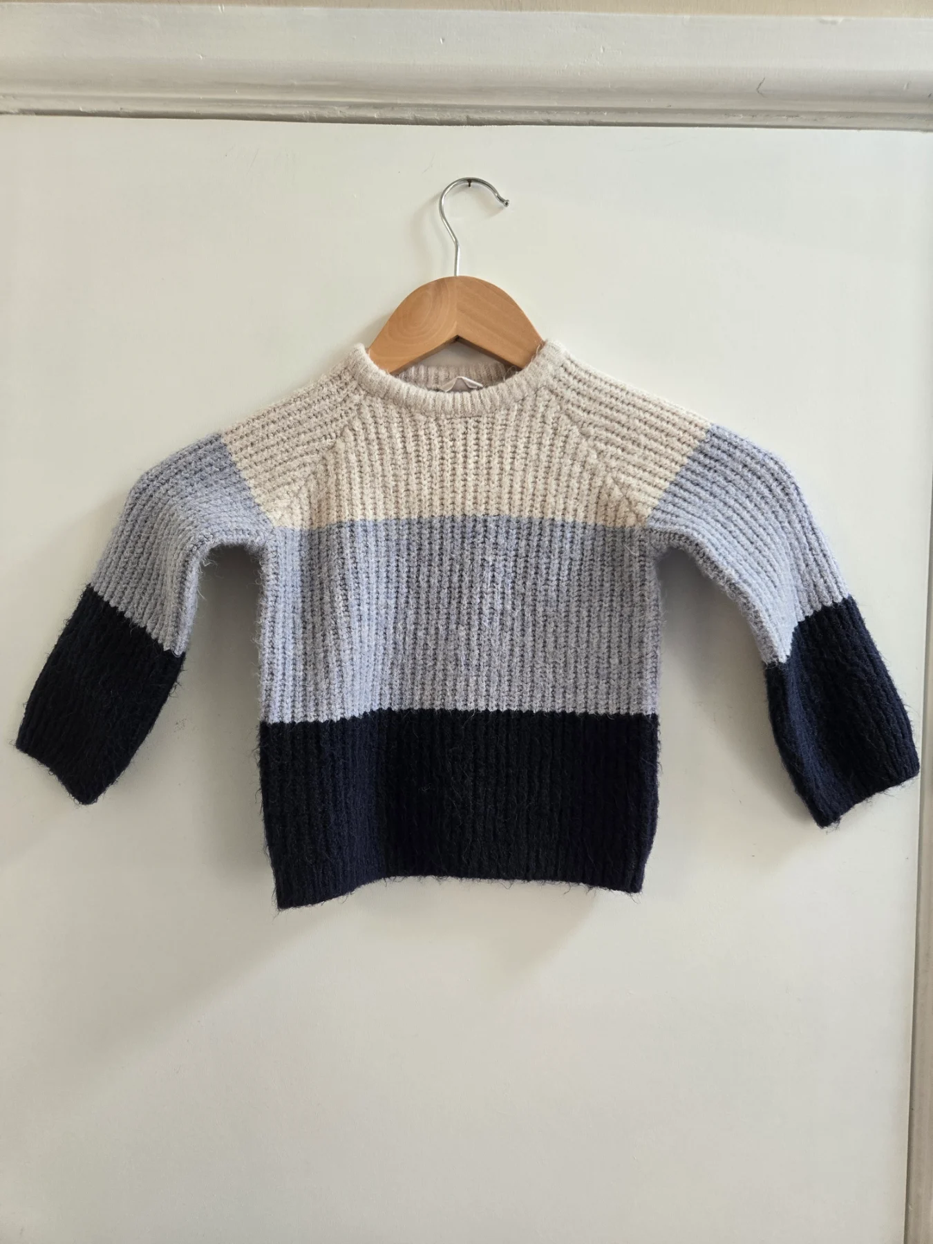F&F Chunky Knit Blue Colourblock Acrylic Blend Jumper - Size 18/24 months