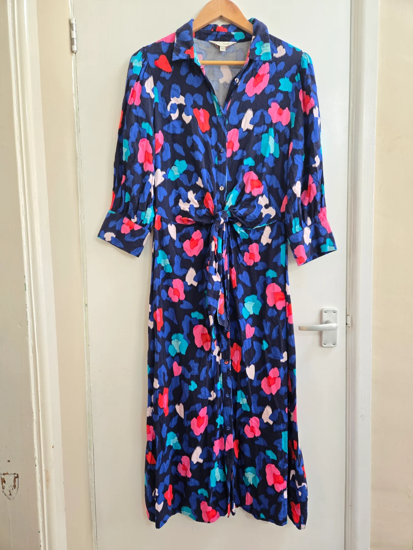 Love & Roses Abstract Tie Front Midi Shirt 100% Viscose Dress - Size 12