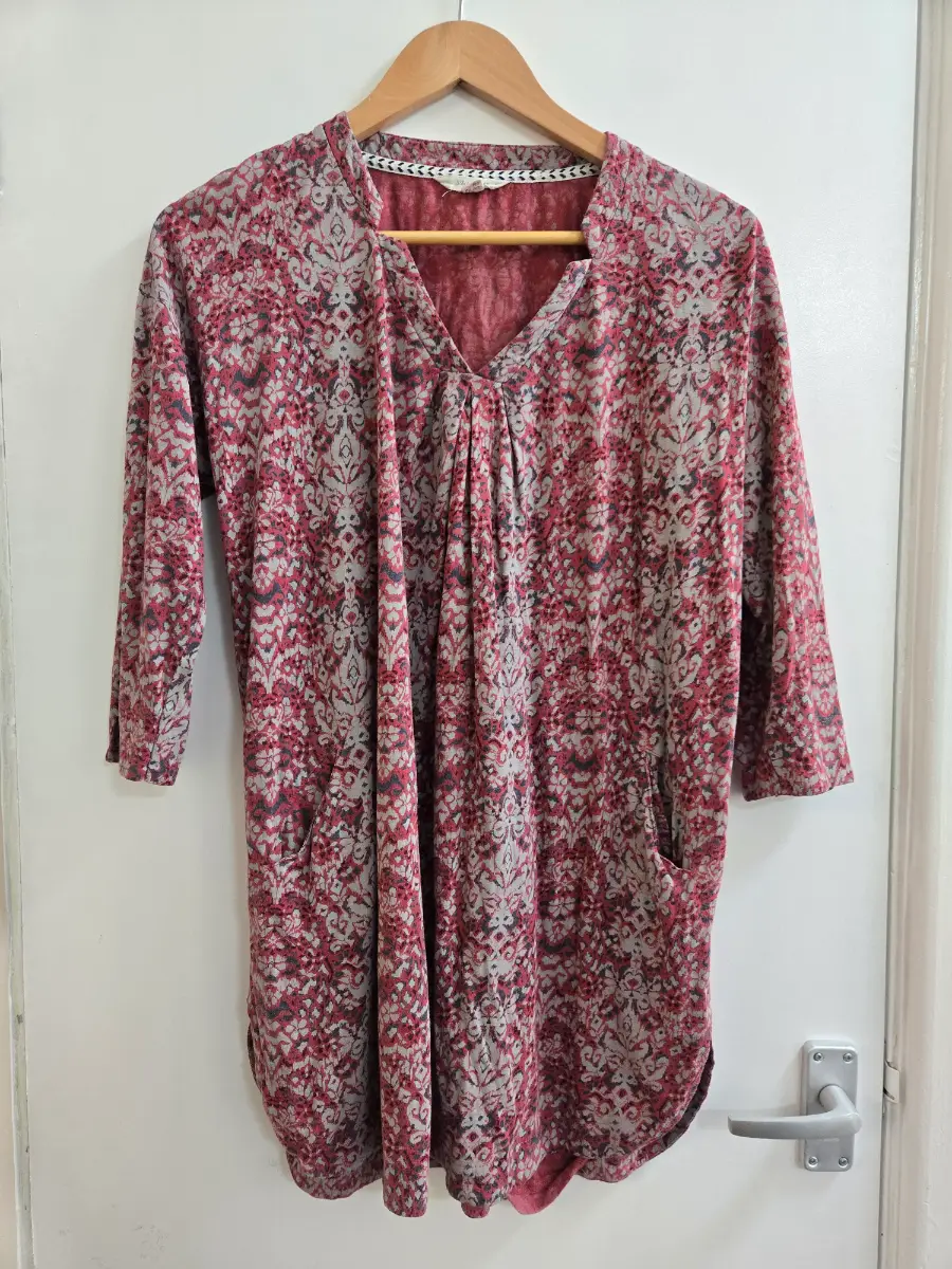 White Stuff Boho Printed Cotton Blend Jersey Tunic with Pockets - Size 12
