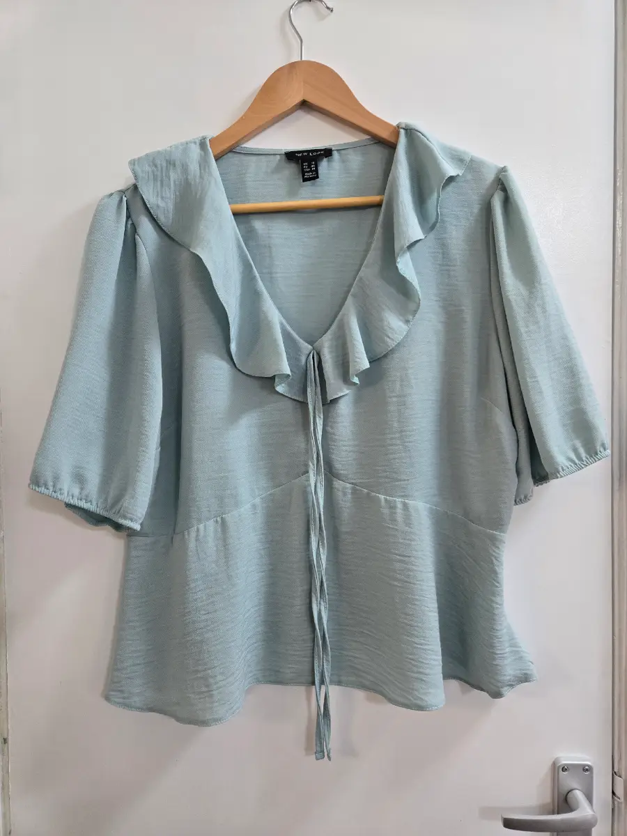 New look Mint green pale blue Frill collar peplum fairycore coquette blouse - Size 18