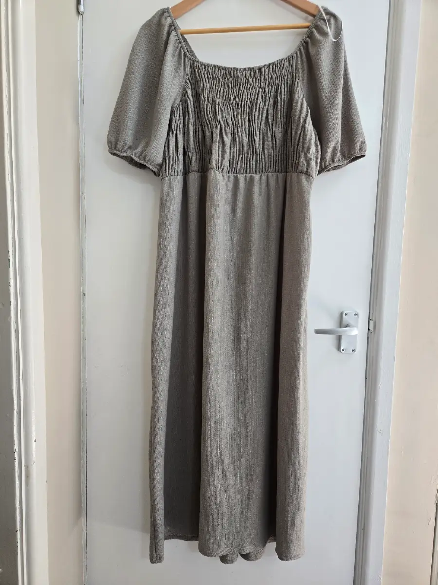 Papaya Sage Green Milkmaid style Square neck Scandi midaxi dress - Size 14