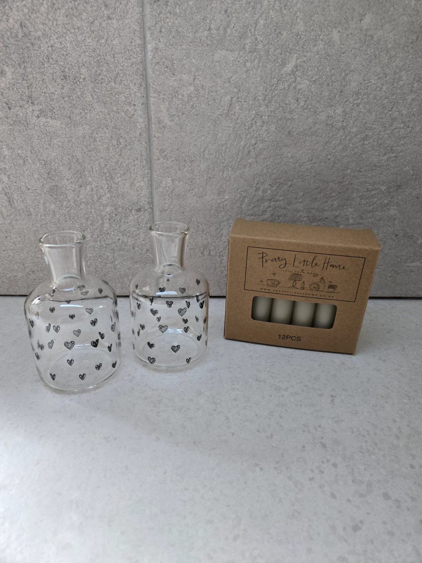 Brand new Pretty Little Home Glass Candle Holders x2 with Candles