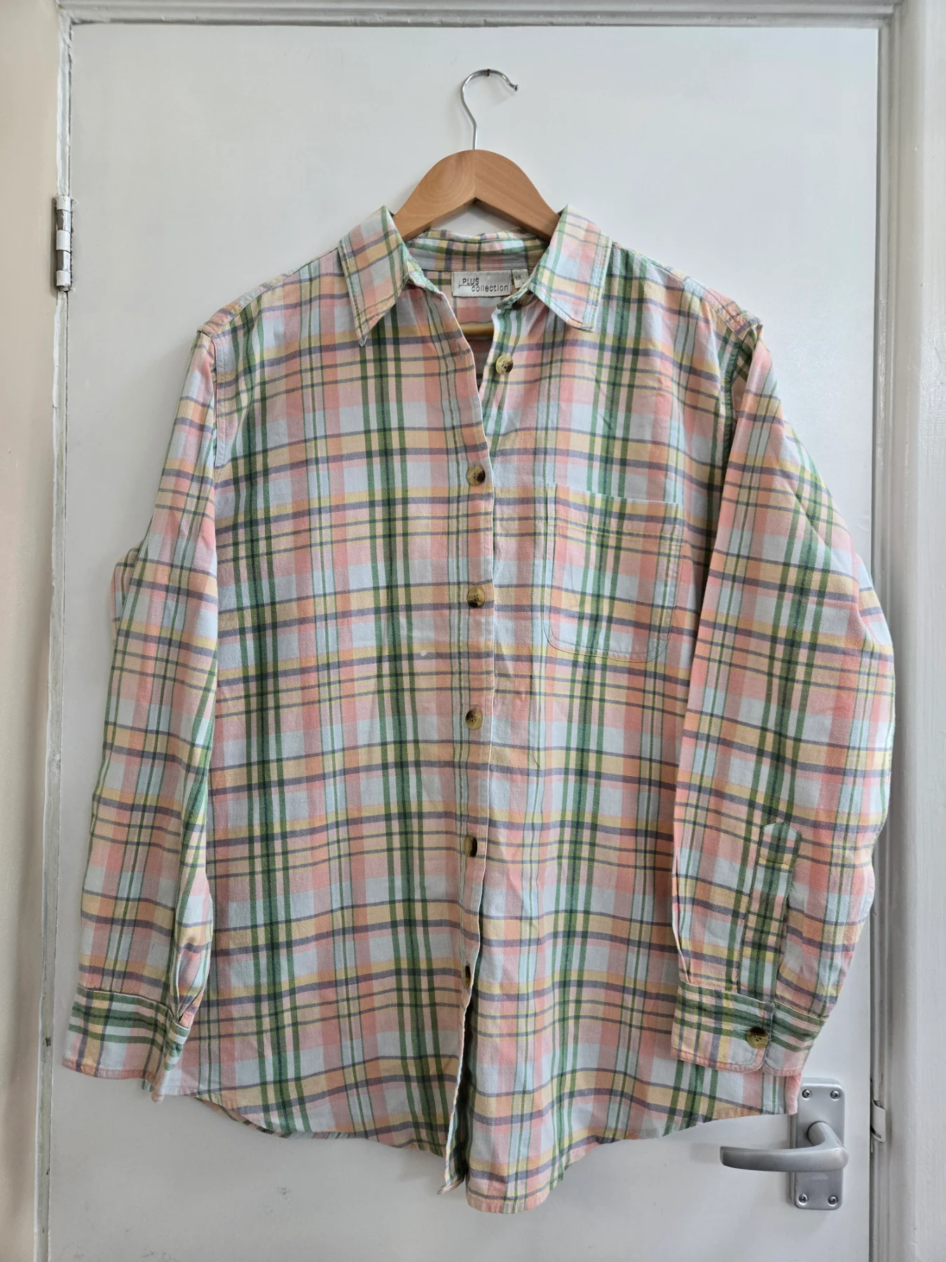 Plus Collection Pastel Pink & Sage 100% Cotton Plaid Button Up Shirt - Size 16/18