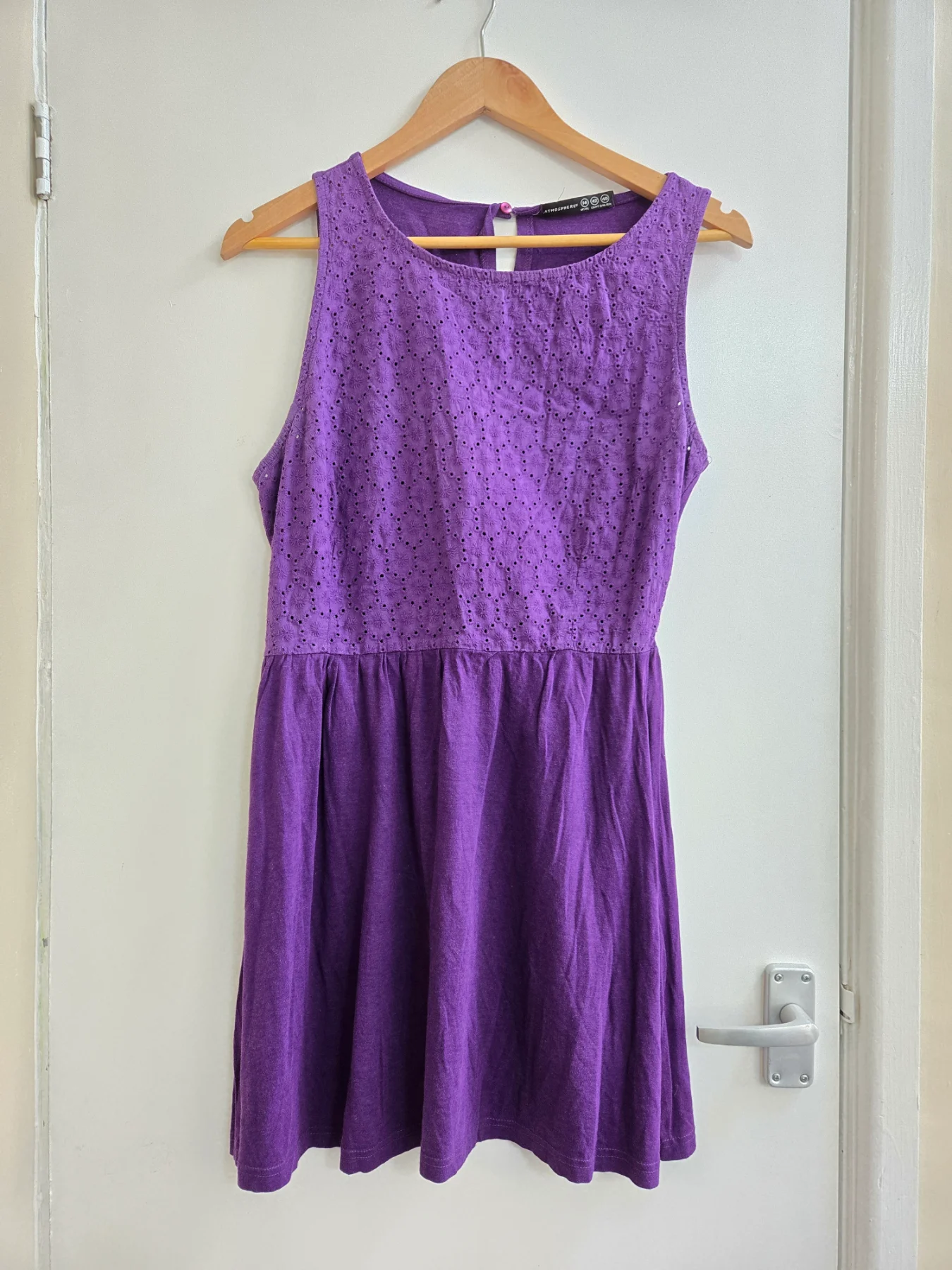 Atmosphere Purple Broderie Anglaise Skater Sleeveless Mini Cotton/Viscose Dress - Size 14