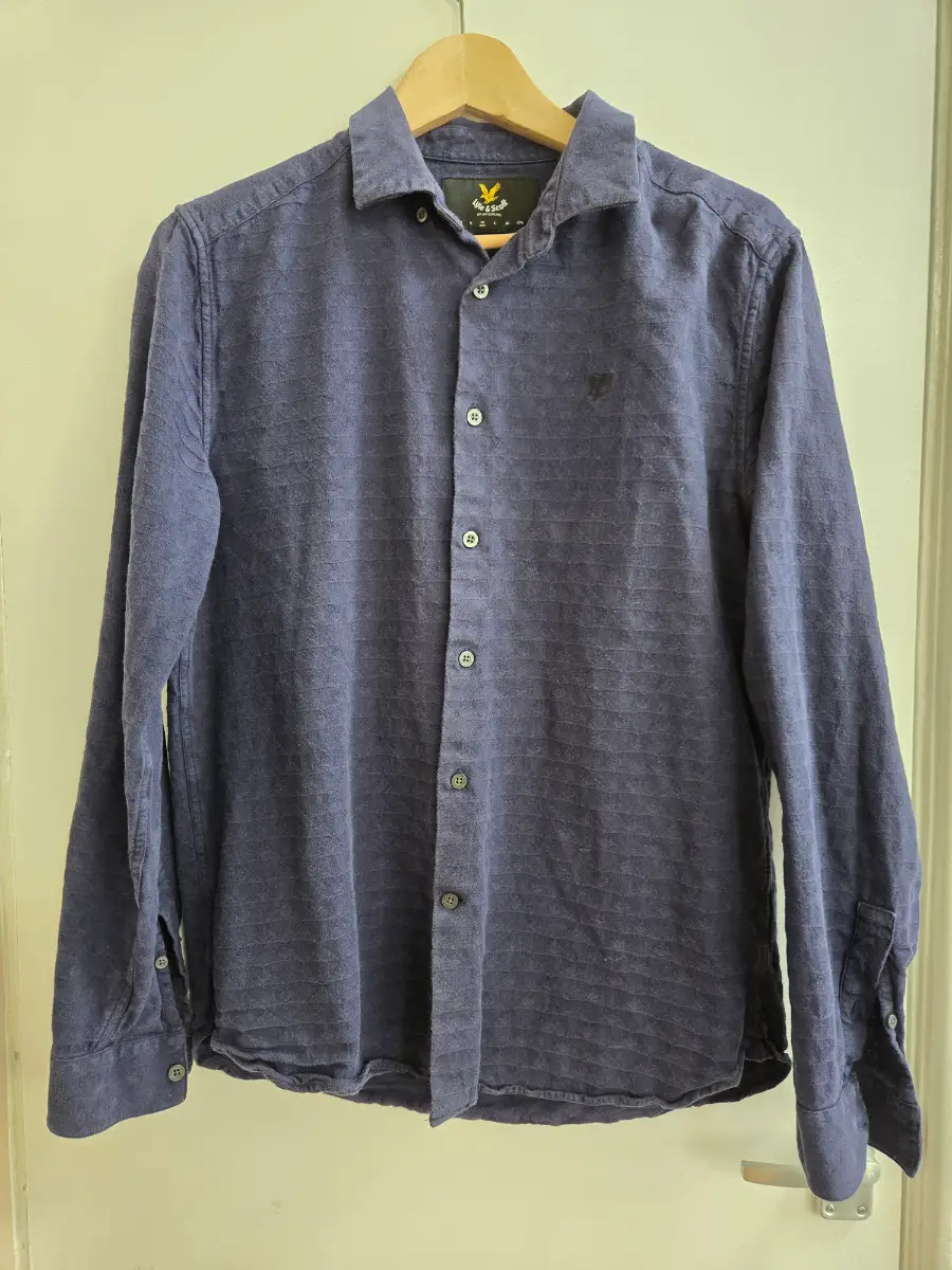 Lyle & Scott Navy Blue Jacquard Interlock Textured Long Sleeve Shirt - Medium