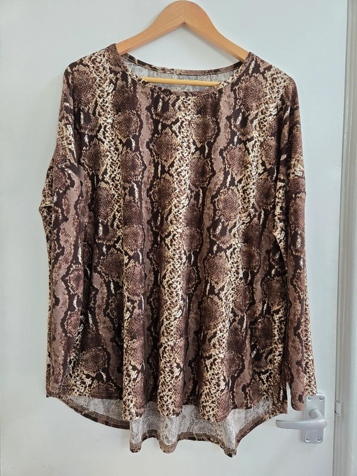 Beloved Brown Snakeskin Print Long Sleeve Supersoft Tunic Top - Size 20