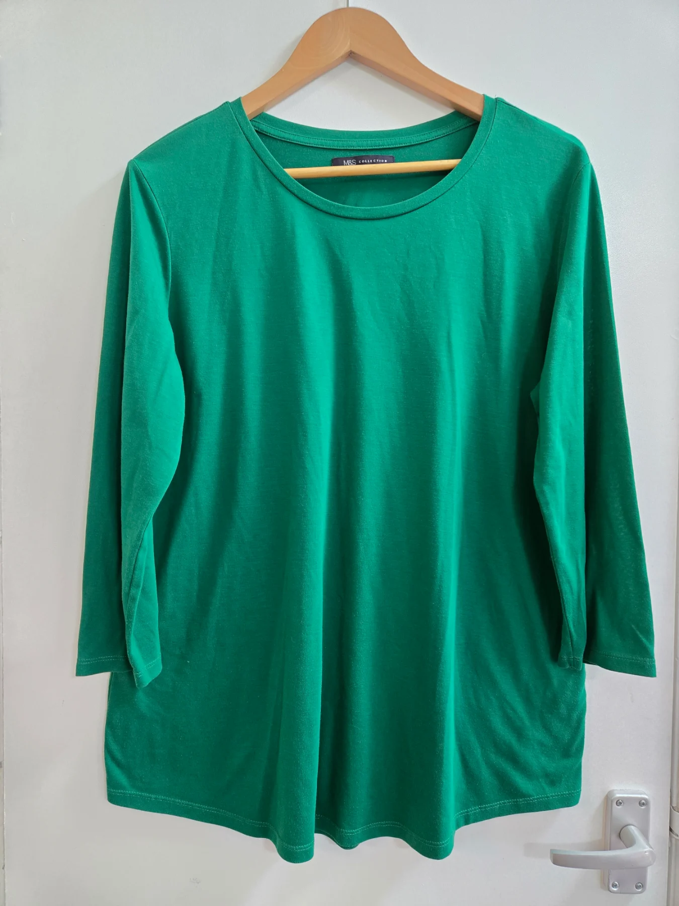 M&S Collection Emerald Green 3/4 sleeve Crew Neck Relaxed fit top - Size 16