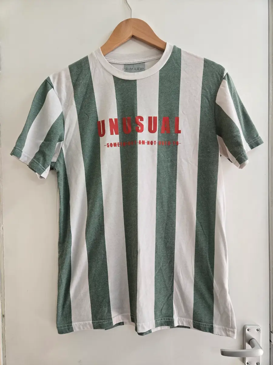 Primark Green White Striped Graphic T-shirt Unusual y2k skater indie tee - Medium