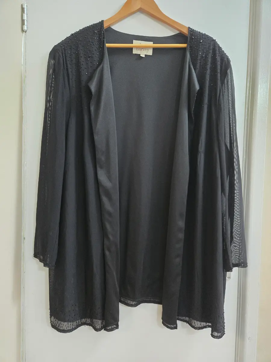 Vintage y2k Ann Harvey Plus size Black Beaded Sheer Mesh Duster Jacket - Size 26