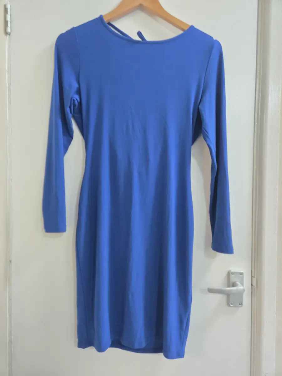 Lipsy London cobalt blue bodycon with low draped 90s style party dress - Size 14