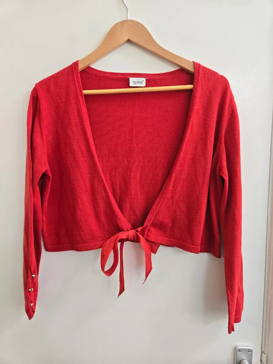 Together Red Tie Front Croped Cardigan Shrug Balletcore - Size 14