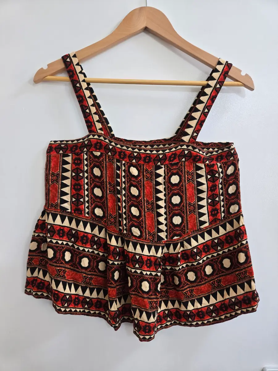 H&M - Size 8 - Peplum cropped - Red aztec tribal print - Festival summer top