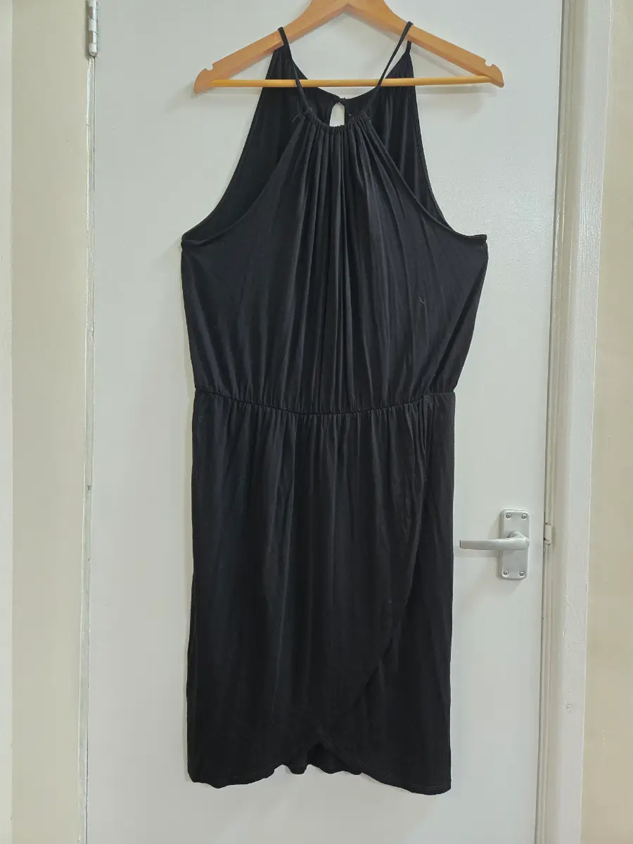 F&F Black Halter neck Draped tulip wrap skirt little black dress size 12/14
