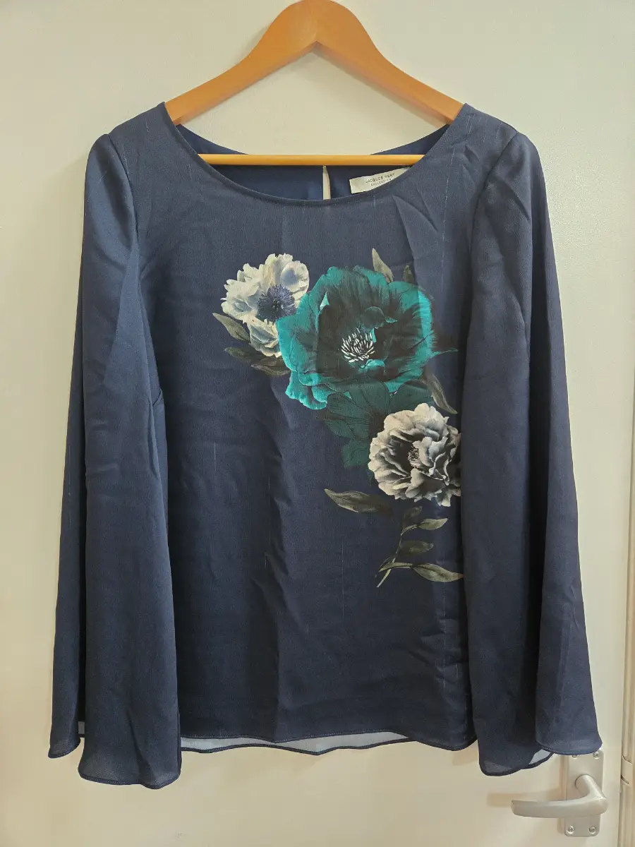 Jacques Vert Navy 'Mother of the Bride' Graphic Floral Coquette Blouse - Size 14