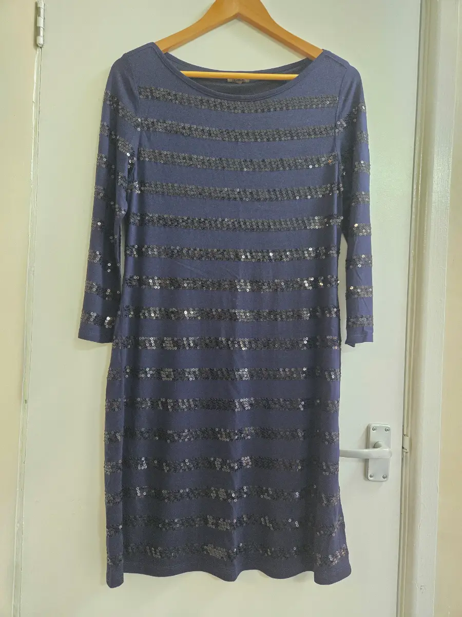 Phase Eight Navy Horizontal Stripe Sequin Cocktail Party Dress - Size 14