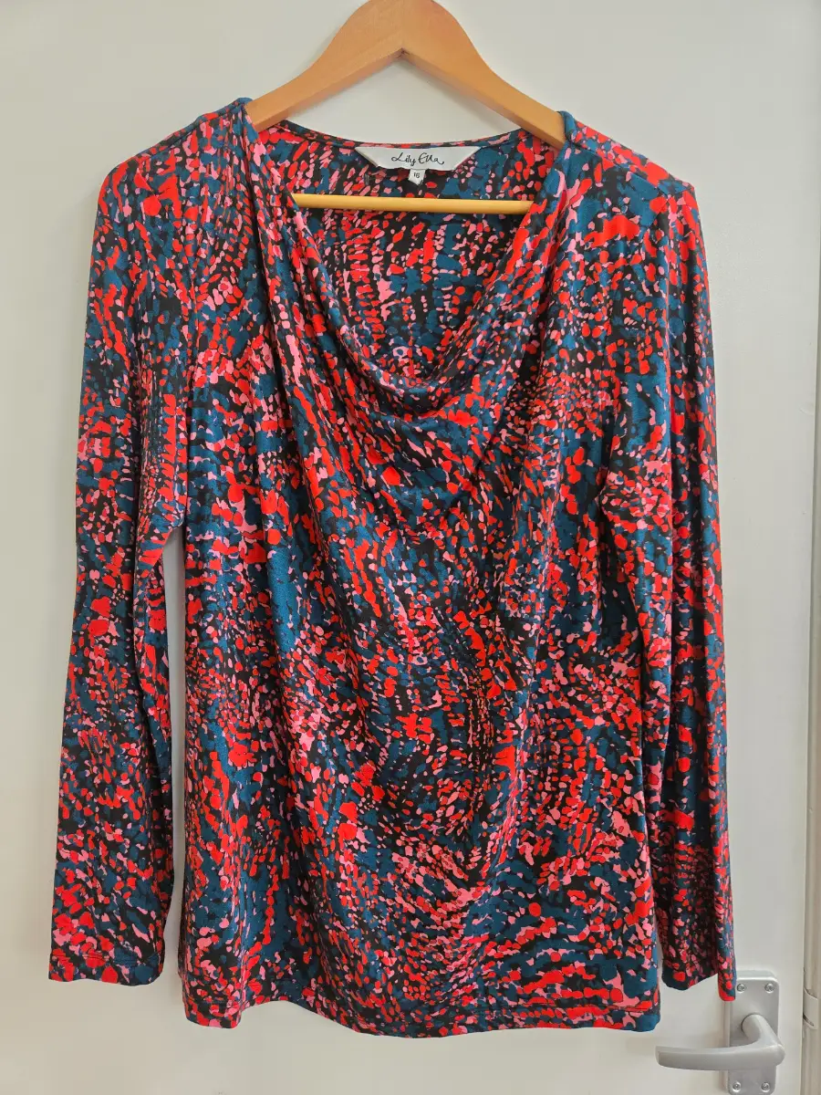 Lily Ella Cowl neck Abstract print Long sleeve Bohemian top - Size 16