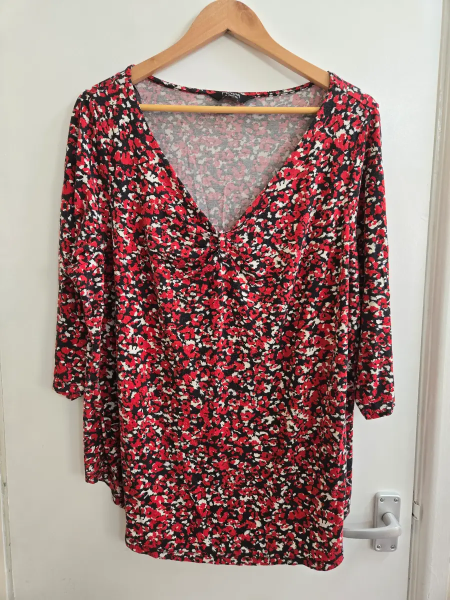Moda at george Red mix Disty print 3/4 sleeve stretchy swing tunic top - size 22