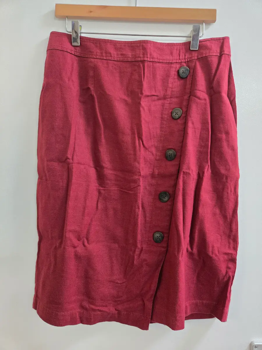 Principles Red Linen Blend Full Front Button Midi Summer Skirt - Size 14