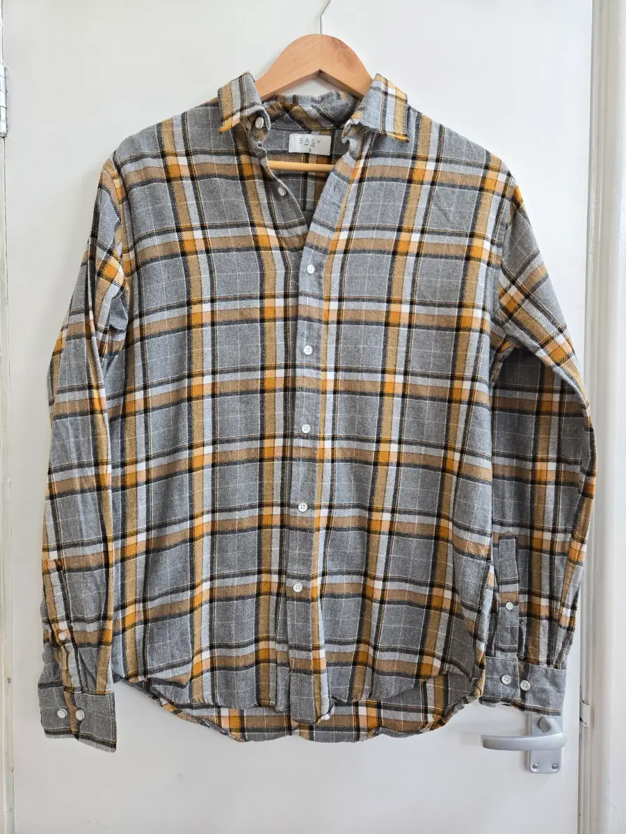 Easy Matalan Flannel Grey & Mustard Long Sleeve Plaid Shirt - Size Small