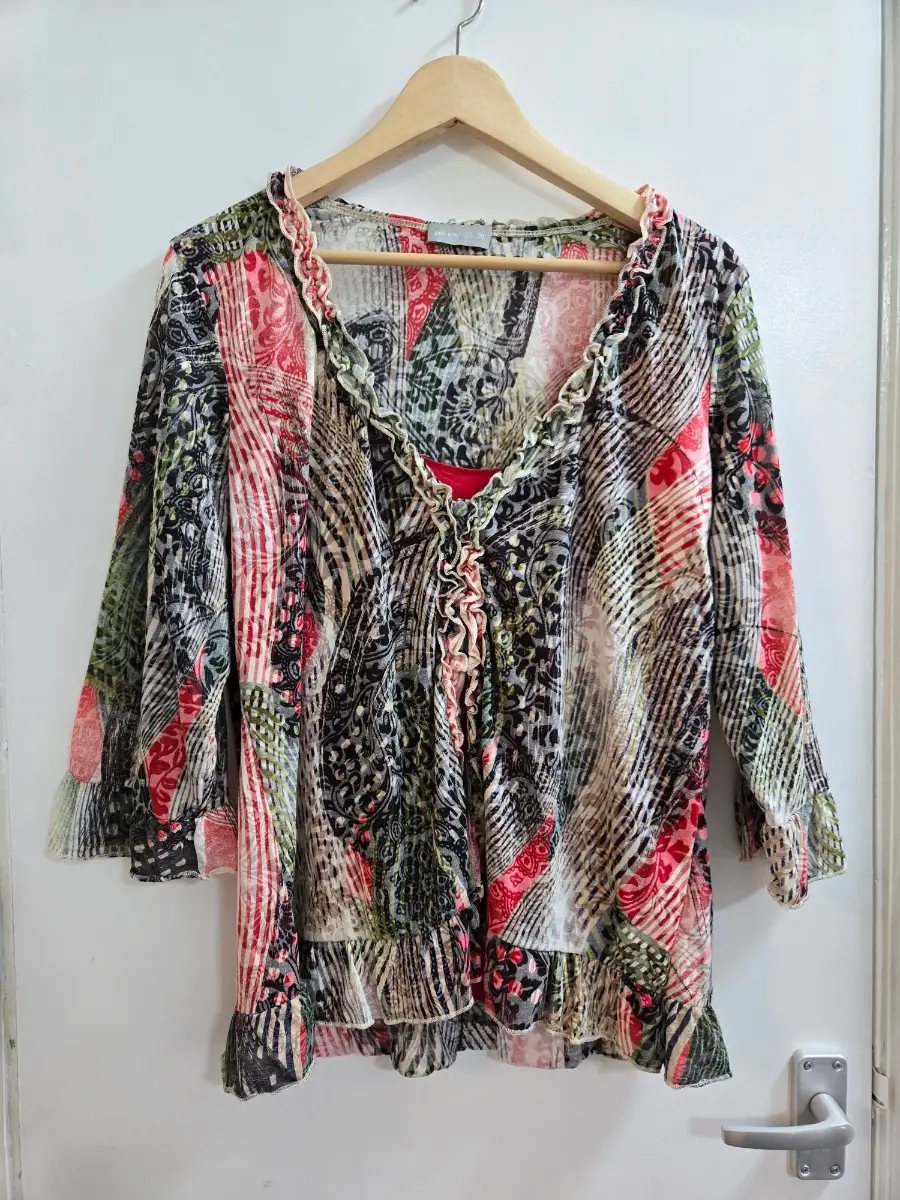 Vintage Per Una y2k Mesh Ruffle Patchwork Boho Faux Layer Cami Top - Size 20