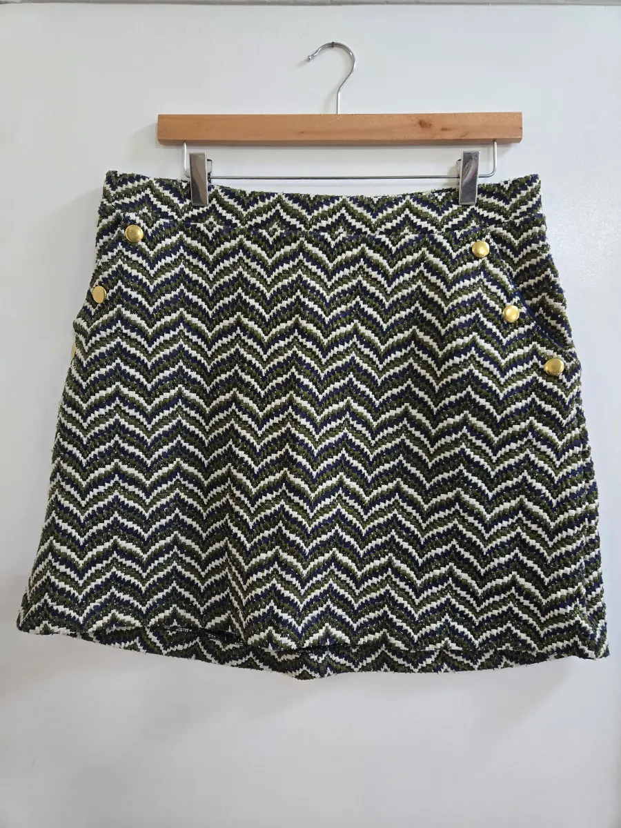 Tu Chevron ZigZag Knit Green Mix Retro 60s mod Autumnal skirt - Size 14