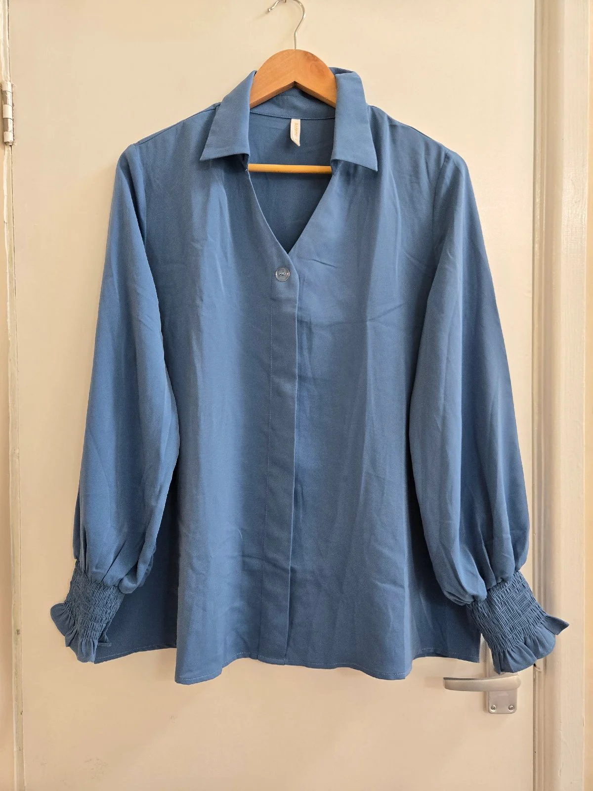 Aodemo Slate Blue Balloon Sleeve Smocked Cuff Blouse - Size 18