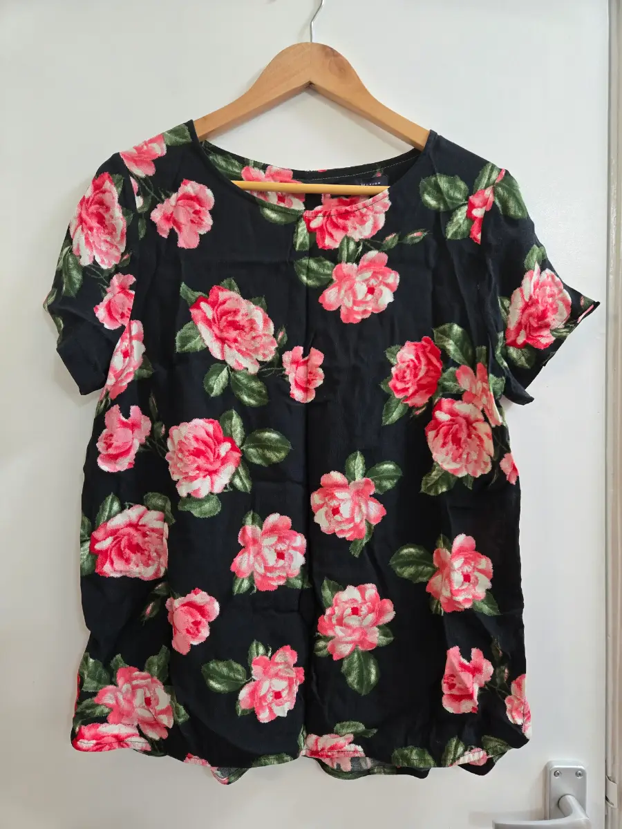 M&S Collection Black & Pink 100% viscose Cottagecore Summer Blouse - Size 14