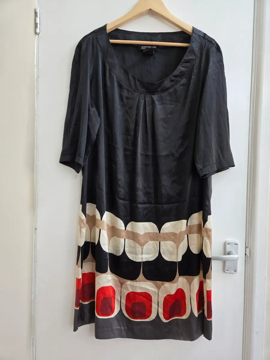 Jones New York Satin Feel 1960s Mod Retro Geometric Shift Dress - Size 16