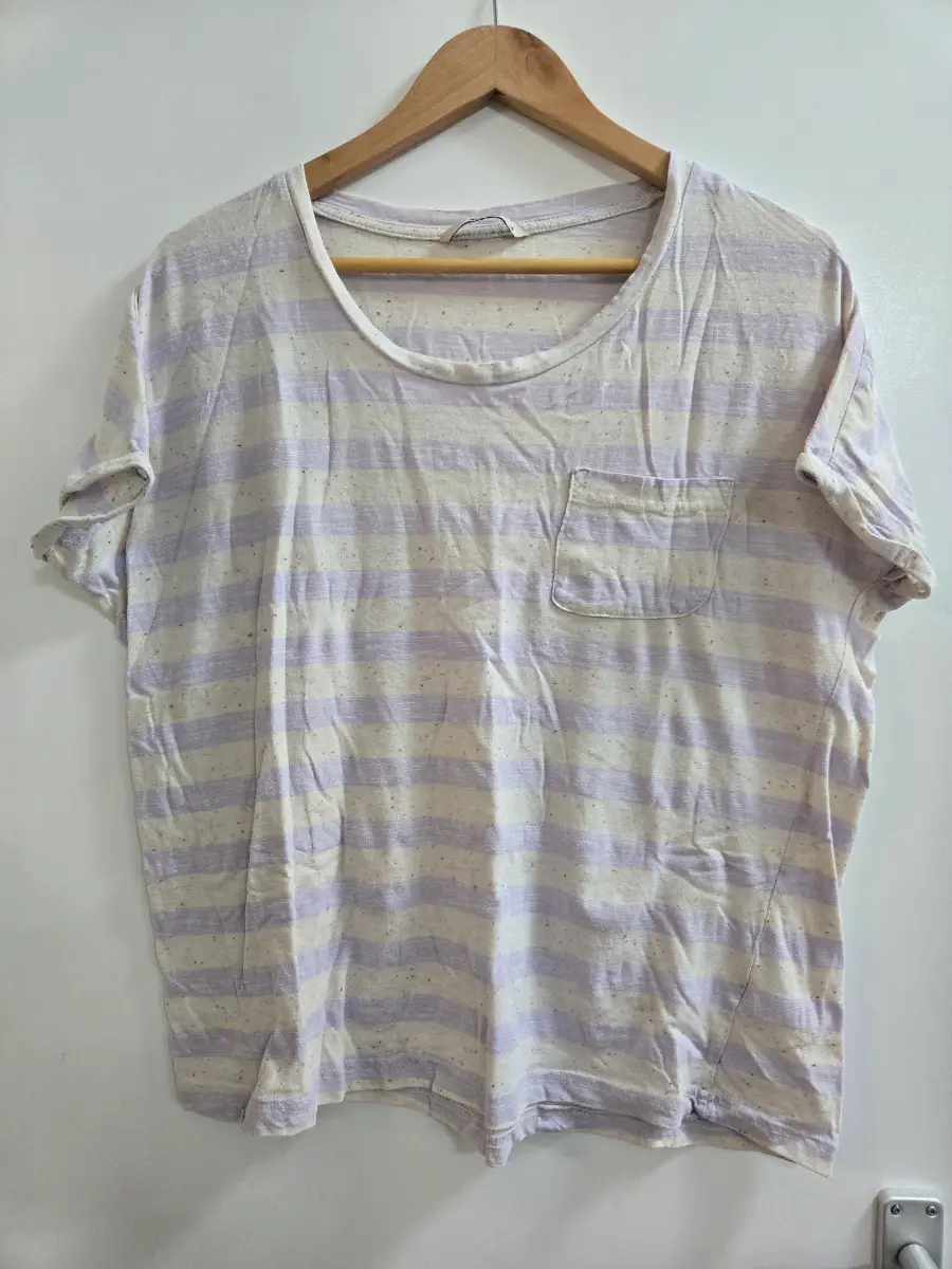 Tu Lilac Striped Slub Knit Boxy T-shirt with Pocket - Size 14