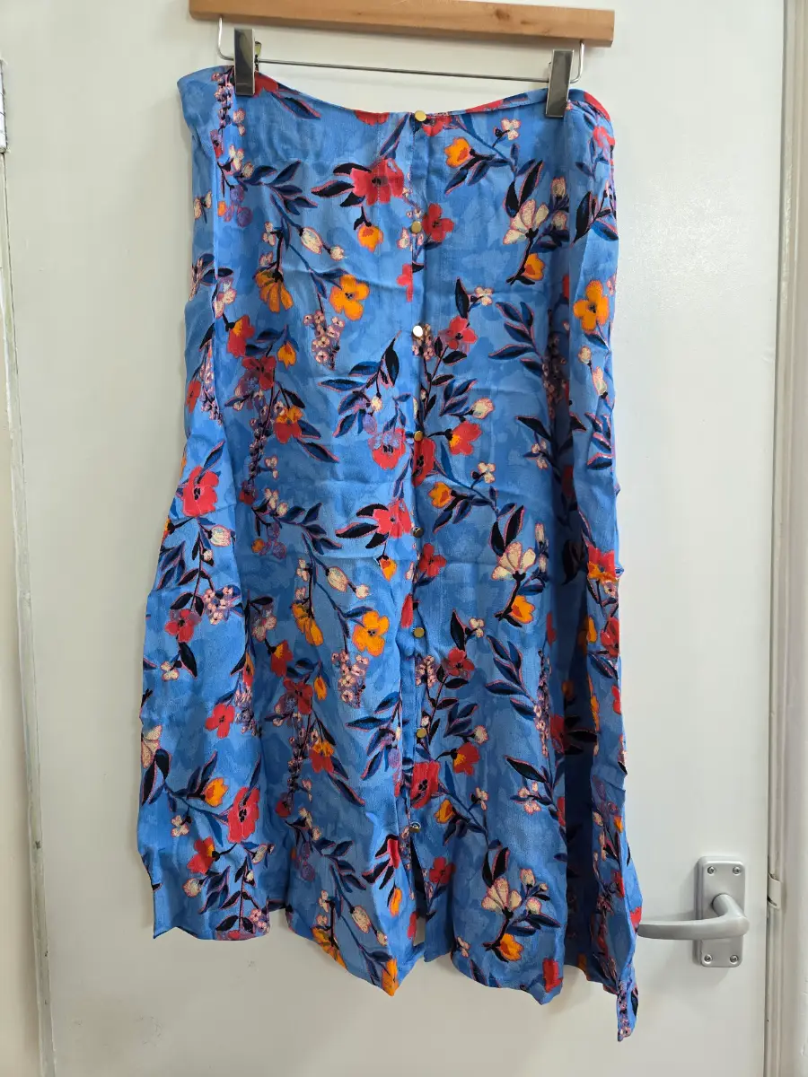 Bonmarche vibrant blue floral a-line boho tropical midi summer skirt - Size 14