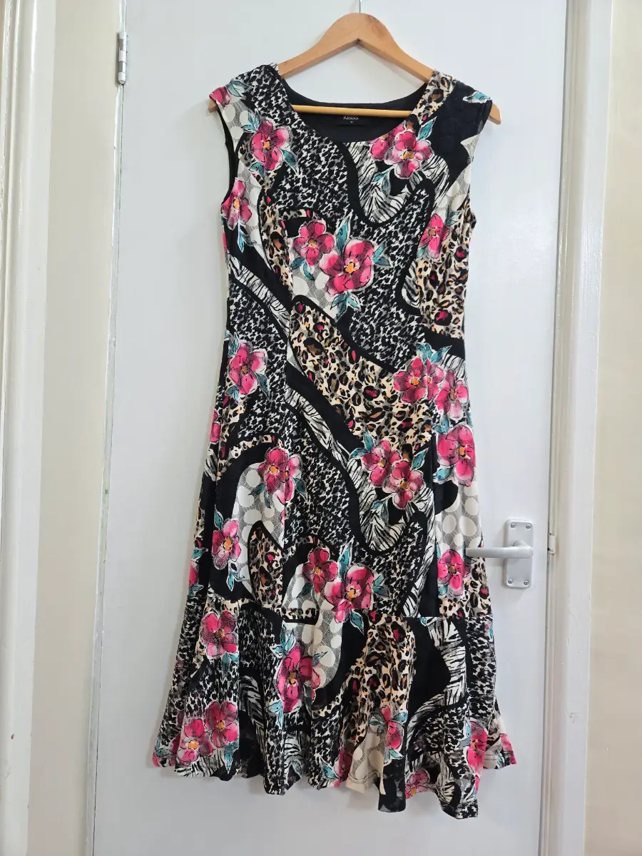 Klass y2k aesthetic Mixed Animal Floral Print Patchwork Mesh Sleeveless Dress - Size 10