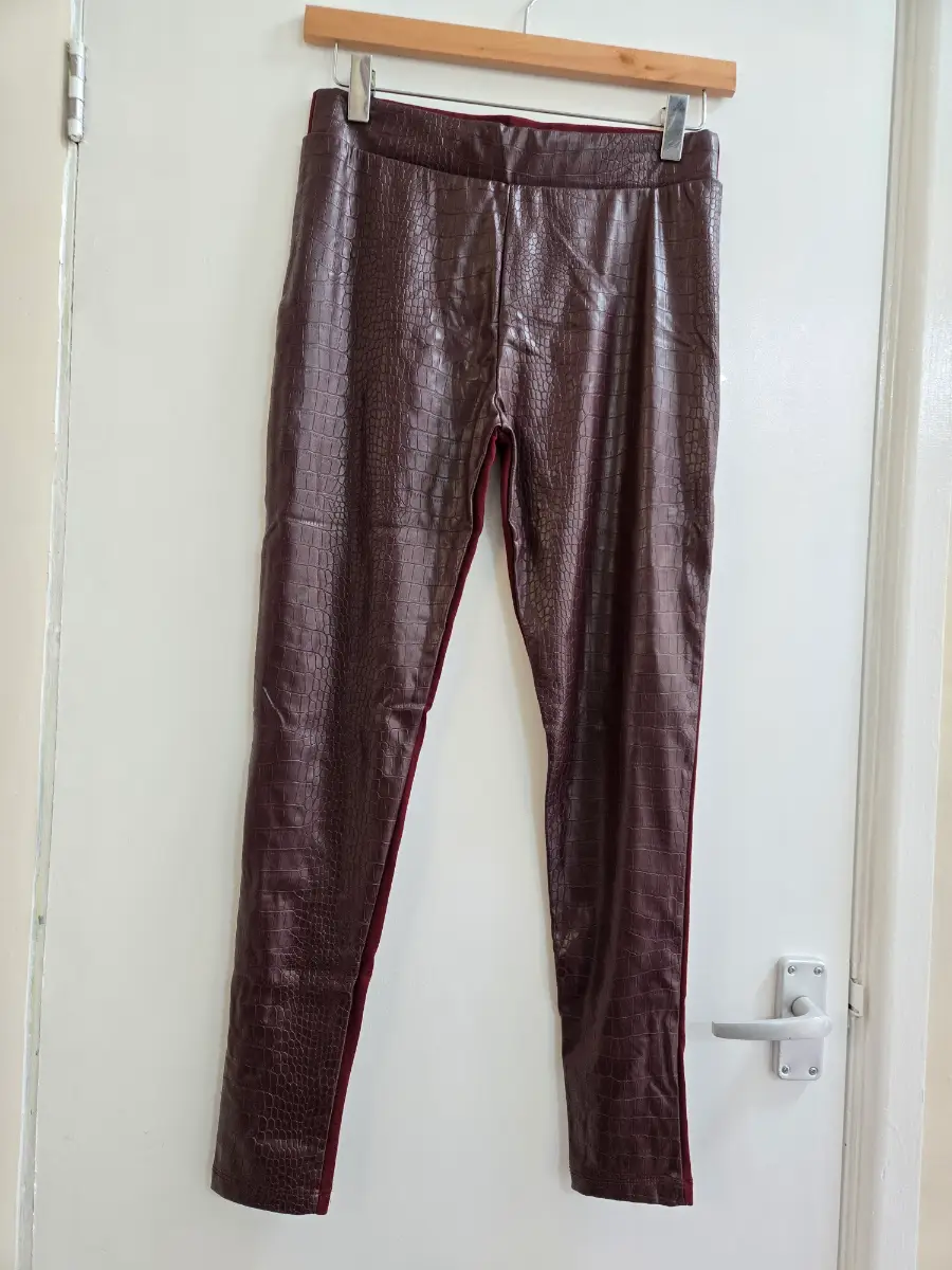 Priciples Burgundy Faux Leather Croc-effect Panel Whimsigoth Leggings - Size 12