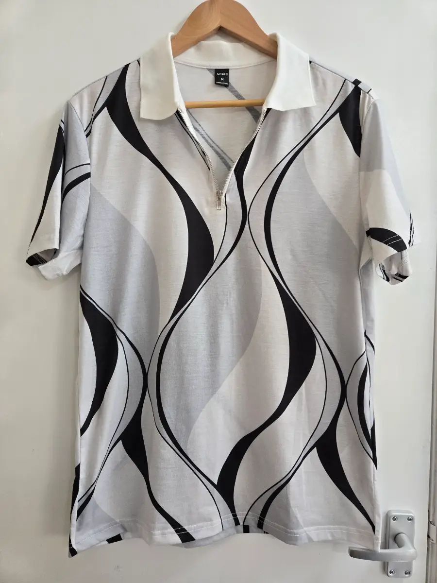 Shein Abstract Wave y2k retro style Monochrome 1/4 zip polo shirt - Size M