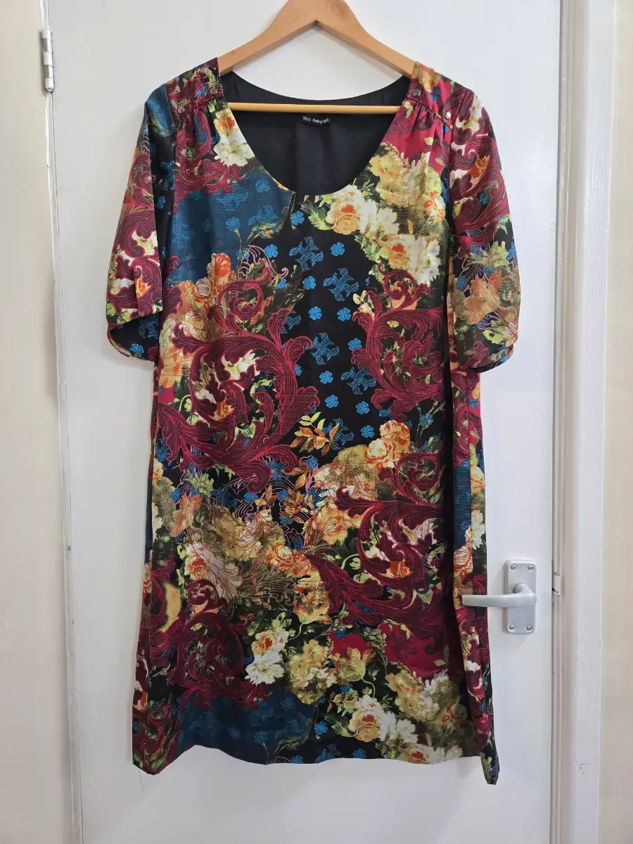 M&S Autograph Baroque Floral Patchwork Satin feel Shift dress - Size 14