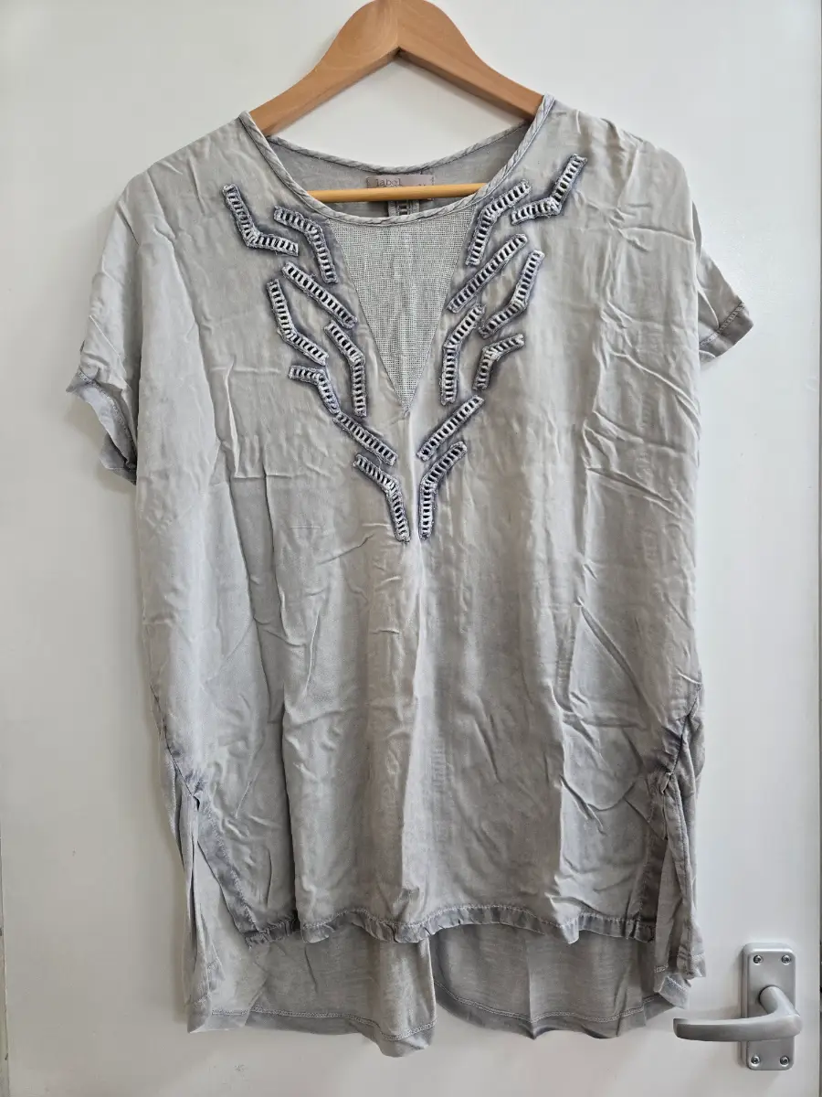 Label lab Grey Boho Fairy Grunge Embroided Viscose Top With Mesh Inserts - Size 14