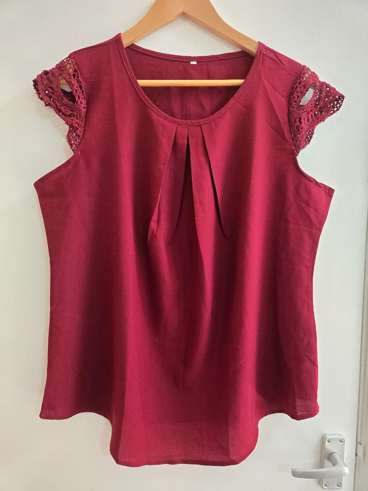 Temu/Shein Burgundy Lace Cap Sleeve Pleated Blouse - Size 16