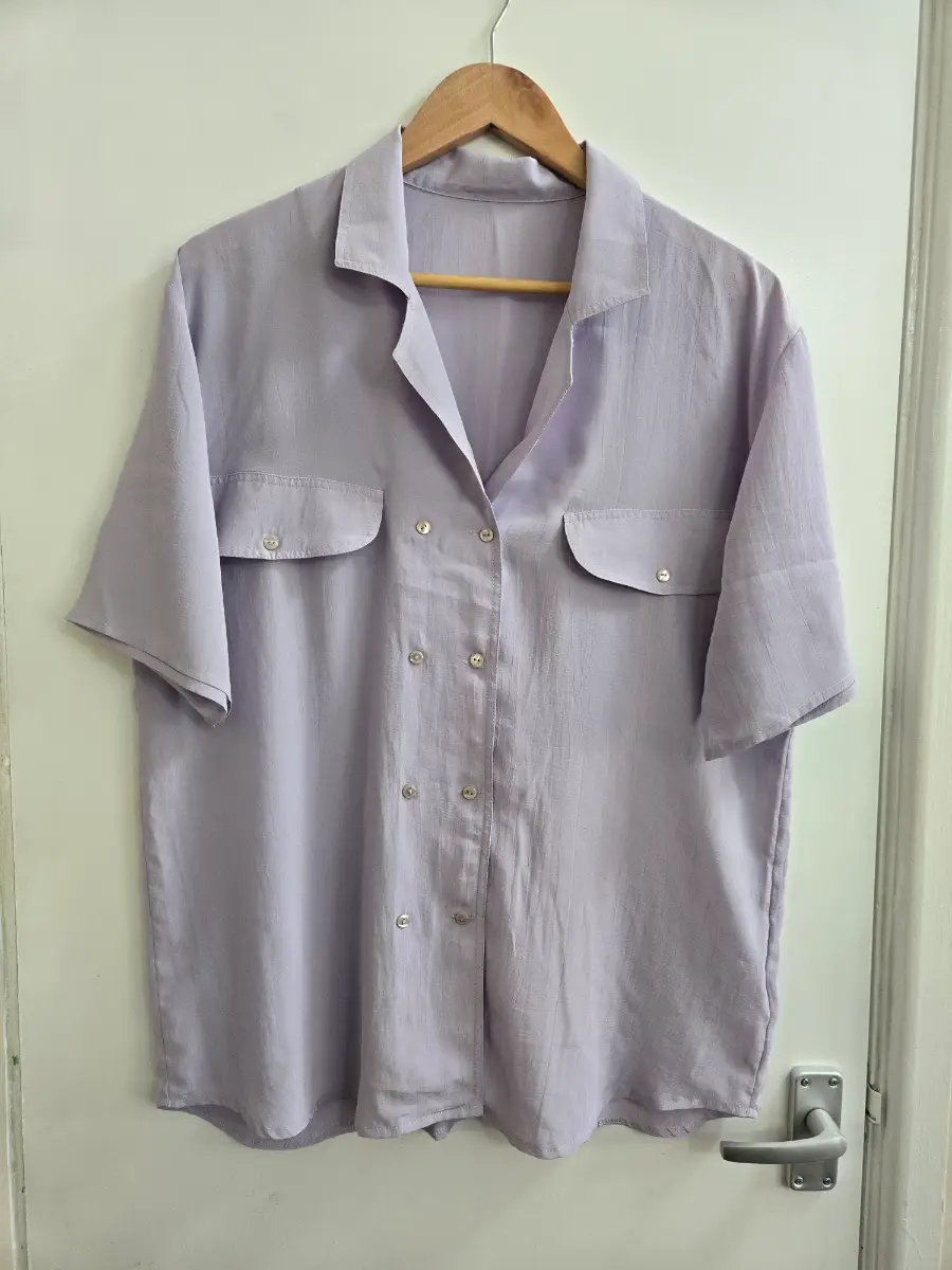 Vintage St Bernard Lilac Utility Shirt 90s Boxy Pastel Short Sleeve Blouse - Size 16