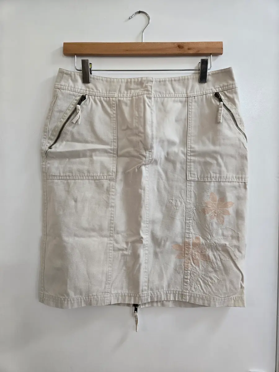 Vintage 00s Papaya y2k beige cargo utility 100% cotton Gorpcore skirt with embroidery - Size 12
