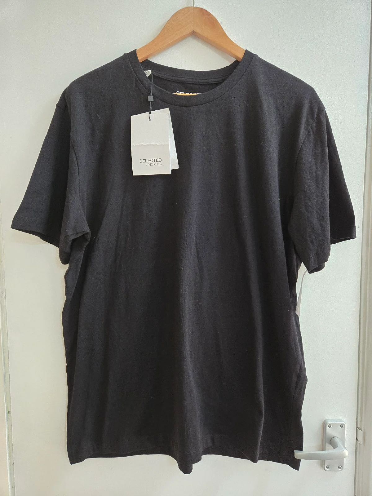 Bnwt Selected Homme Men's Black Crewneck 100% Organic Cotton Tee - Size XL