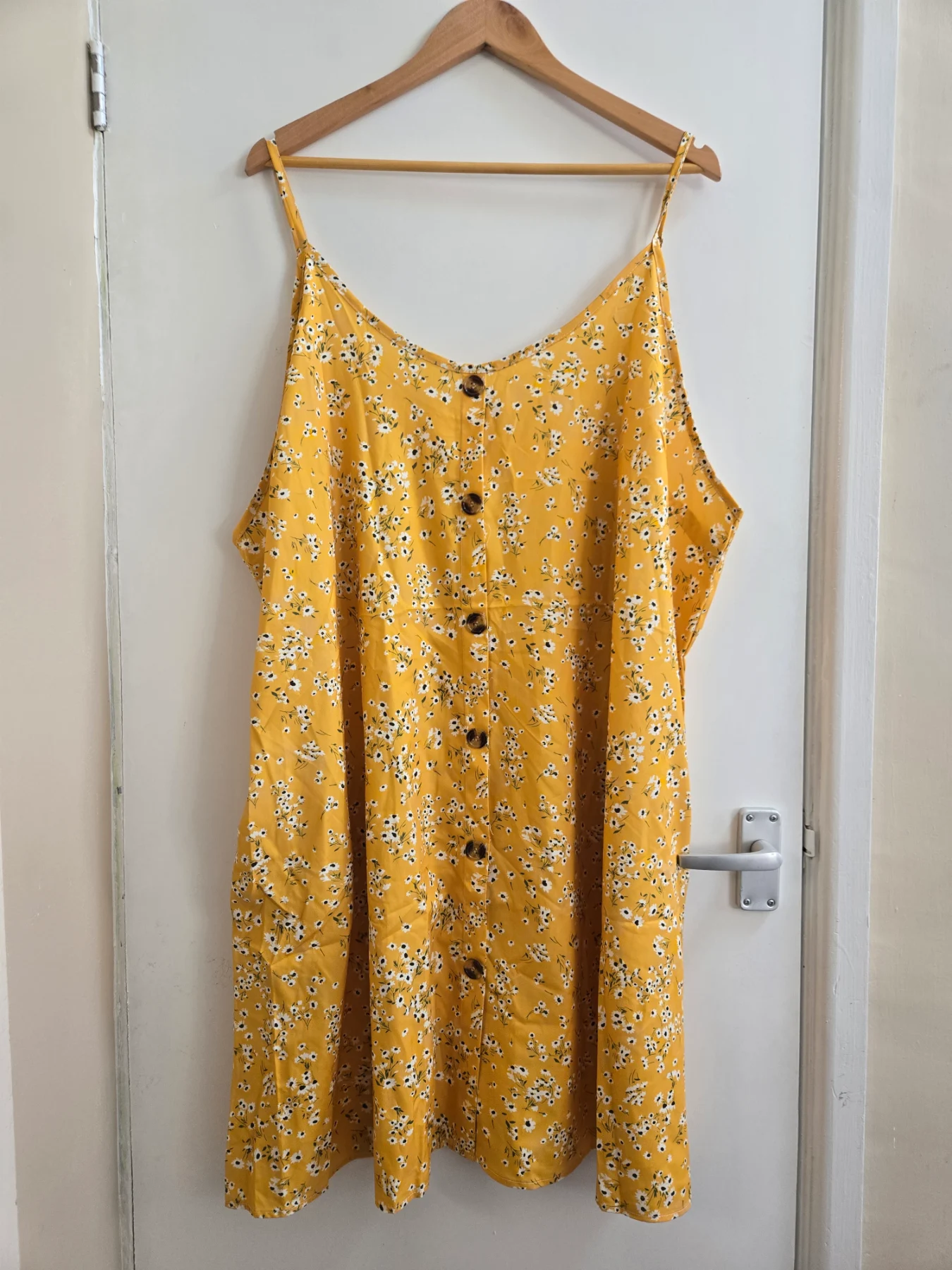 Temu Bohemian Yellow Ditsy Floral Faux Button Cami Summer Dress - Size 24