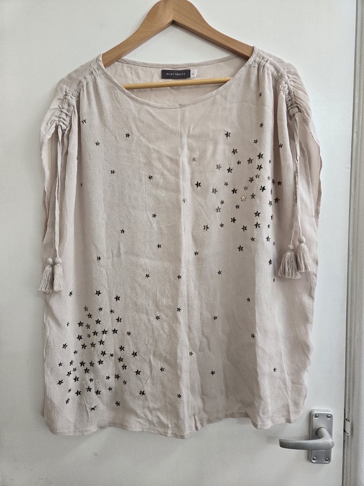 Mint Velvet Star Embellished Runched Shoulder Tassle Detail Sleeveless Blouse - Size 18