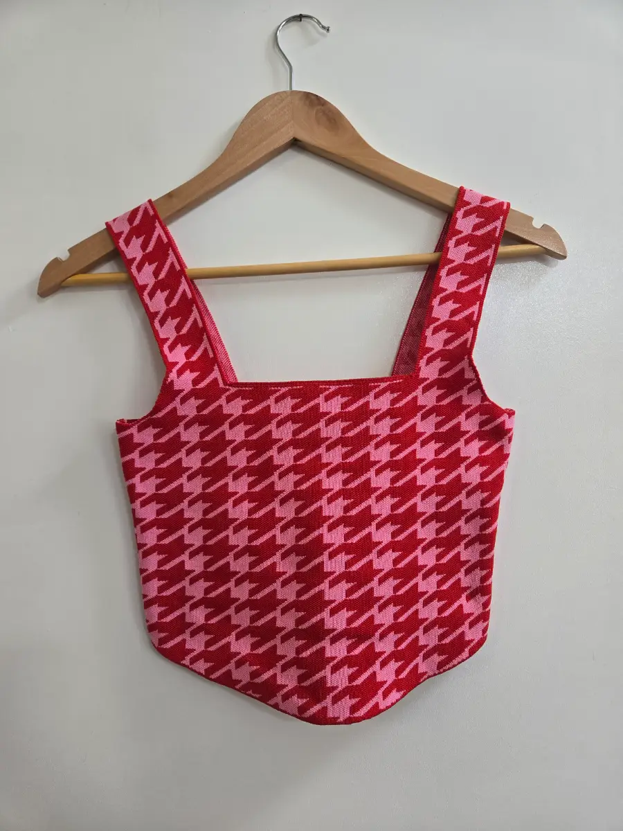 Primark - Size 10/12 - Barbiecore - Houndstooth - y2k vibes - crop top