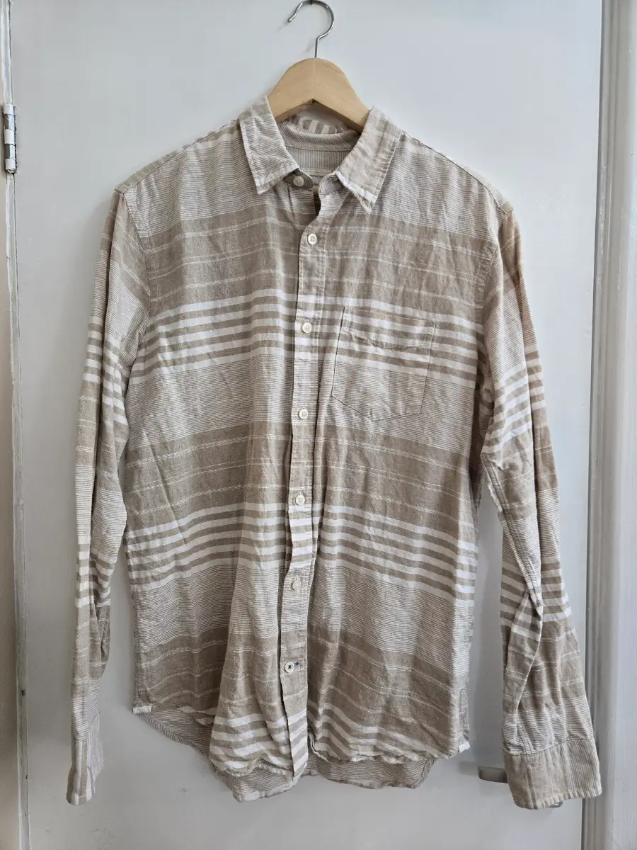 GAP Linen Blend Long Sleeve Cream & Beige Striped Shirt - Size M