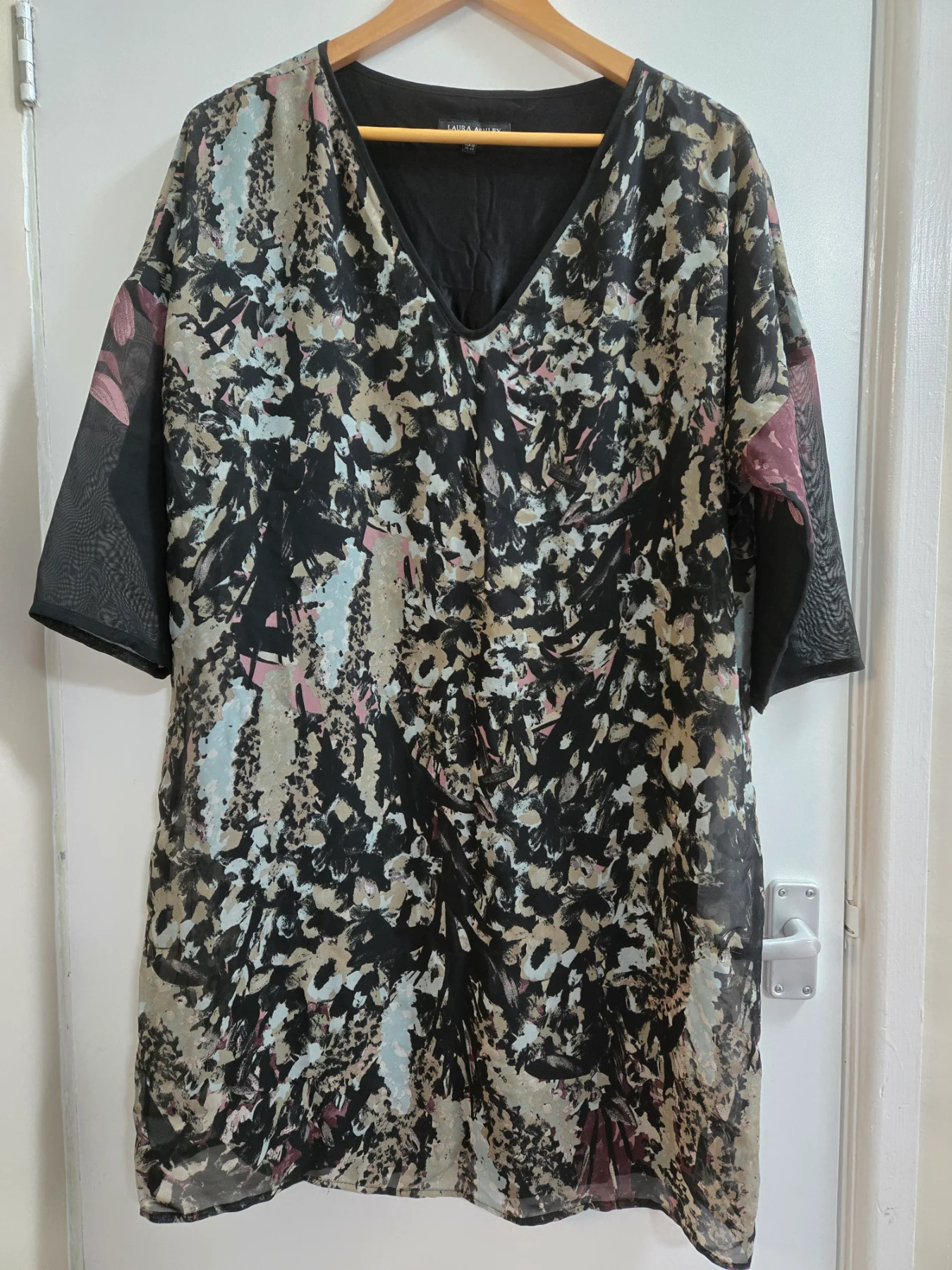 Laura Ashley Abstract Print V-neck Tunic Dress - Size 16